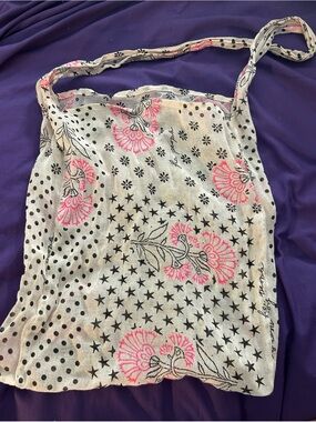 Free People Cream Floral & Black Star cotton boho lightweight tote bag